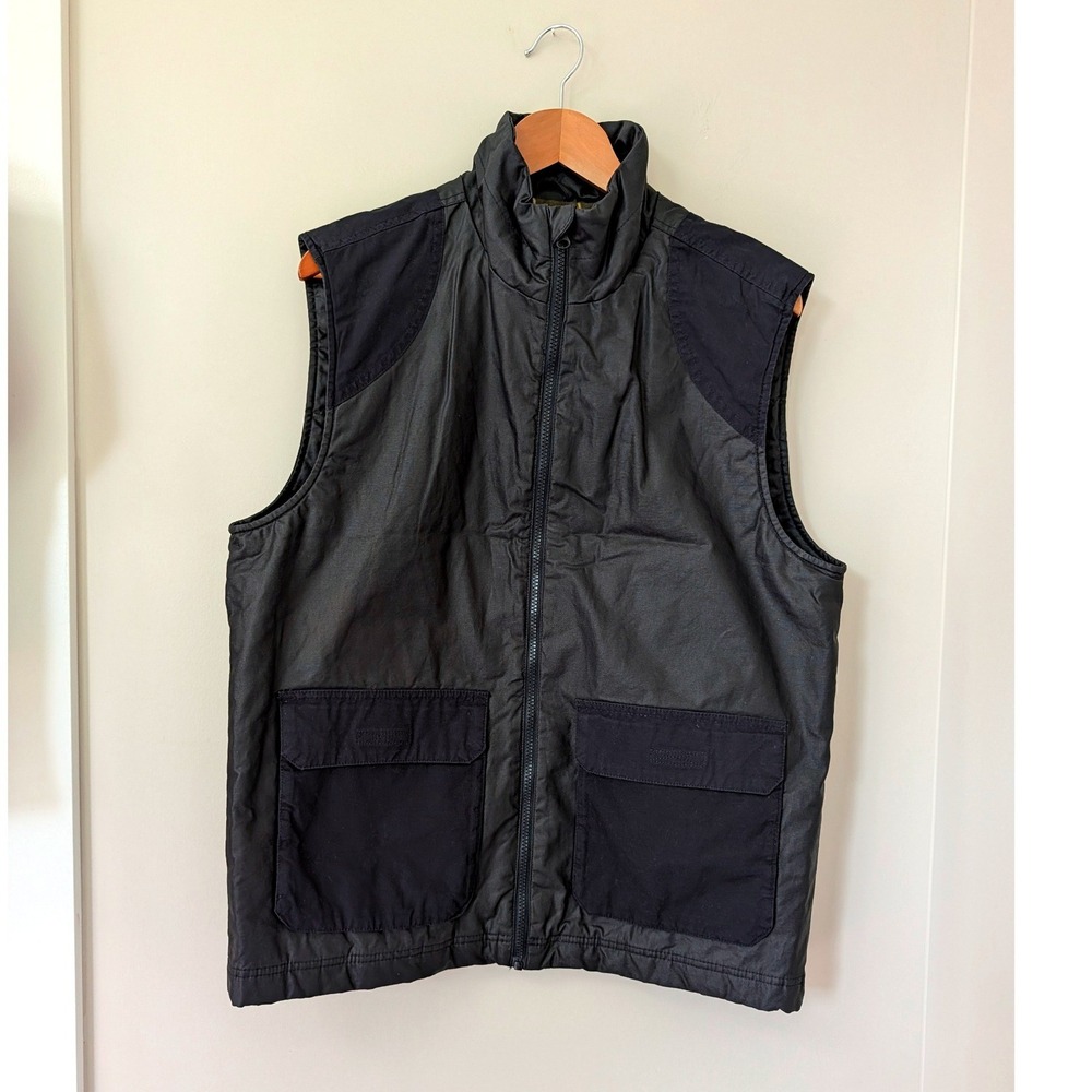 St‎ Johns Bay Mens Waxed Cotton Vest Medium Navy Plaid Flannel Lined M